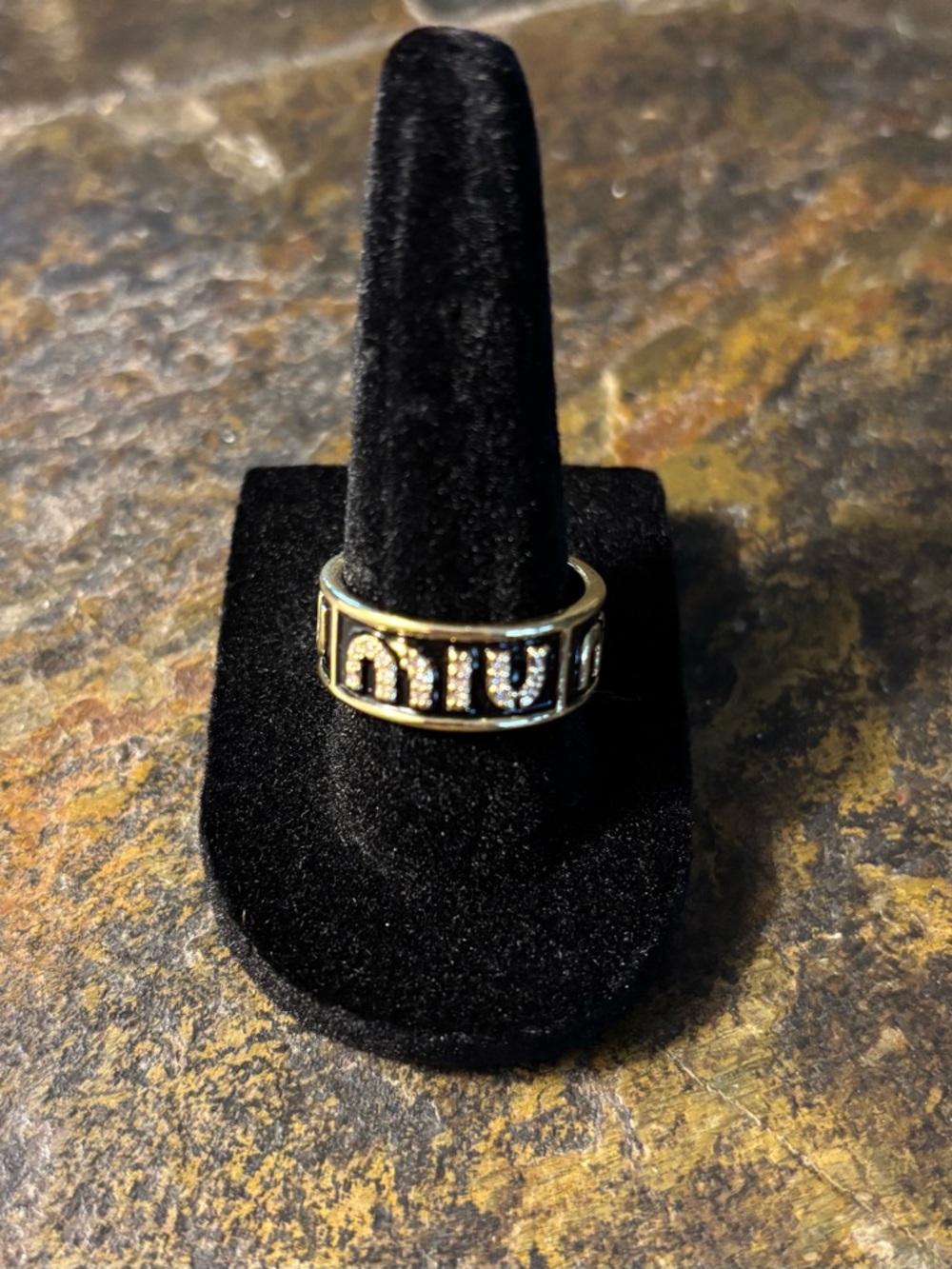 New Fashion Gold Plated and Black Pavé Letter Adjustable Ring